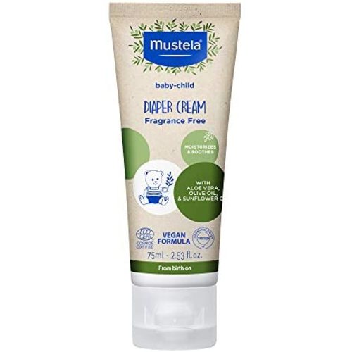Mustela Baby Natural Diaper Cream - with Olive Oil, Aloe Vera & Sunflower Oil - Fragrance Free, Vegan & EWG Verified - 2.53 fl. oz.