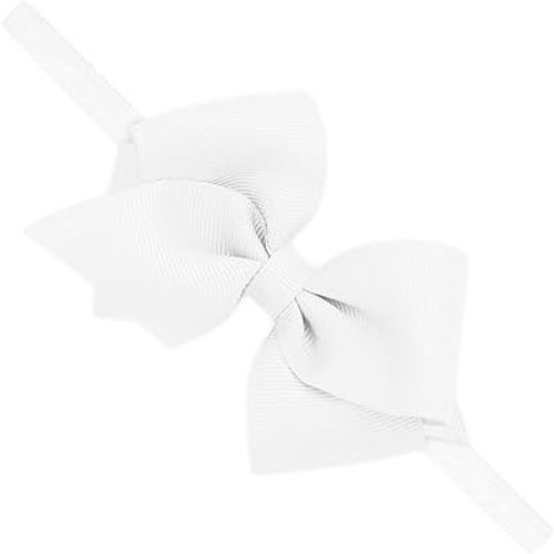 Wee Ones Girls' Extra Small Sized Grosgrain Bow on Matching Skinny Nylon Band, White