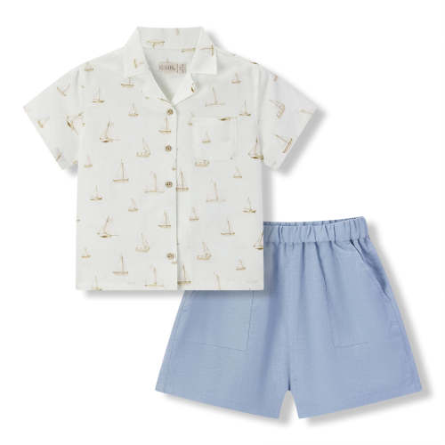 Sailboat Melody Linen Button-Up Shirt & Shorts Set
