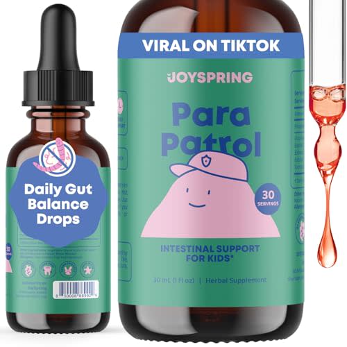 JoySpring ParaPatrol Kids’ Herbal Blend – Alcohol-Free Liquid Supplement with Black Walnut and Wormwood Extract | Supports Digestive Health | Natural Raspberry Flavor – 30 Servings