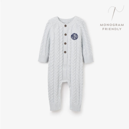 Pale Blue Horseshoe Cable Knit Baby Jumpsuit
