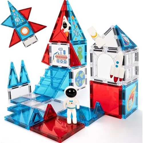 cossy Magnetic Tiles Space Set, Magnet Tiles with Astronaut, Magnetic Tiles for Kids Ages 4-8, STEM Toys, Toys for 3 4 5 6 7 8 Year Old Boy and Girl, Creative Building Toys, Space
