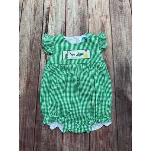 Embroidered Cotton Green Gingham Golf Bubble