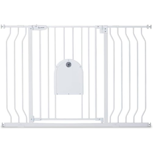 COMOMY 29.5-43.7" Pet Gate with Adjustable Cat Door for Stairs Doorways