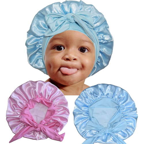 Guuyoo Unisex Baby Bonnet, Silky Satin, Adjustable Size, Soft Wide Band, Pink