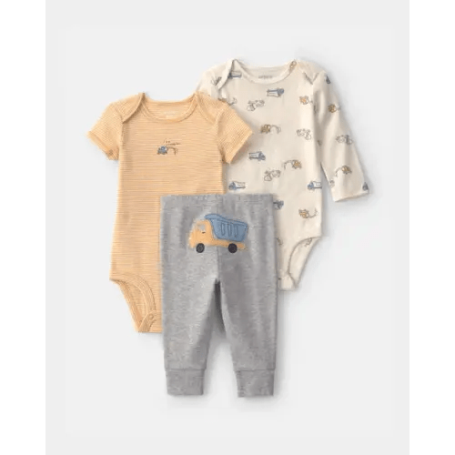 Baby Boy 3-Piece Construction Bodysuit & Pant Set - Yellow/Grey/Ivory | Carter's