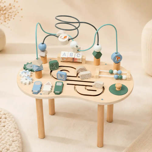 Wooden Activity Table – 10-in-1 Bead Maze – JuniSprouts