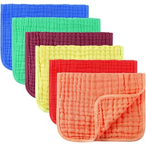 Irenare 6 Pieces Large 20 x 10 Inch Muslin Burp Cloths Multi-Colors Muslin Washcloths Baby Burping Cloth Diapers 6 Absorbent Layers Muslin Face Towels for Baby (Colorful)