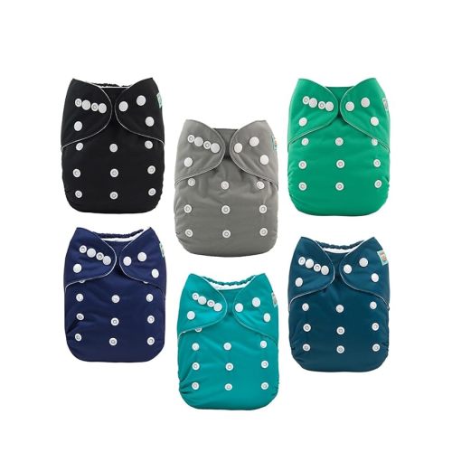 ALVABABY Baby Cloth Diaper 6 Pack with 12 Inserts One Size Cloth Diaper Covers Adjustable Washable Reusable for Baby Girls and Boys