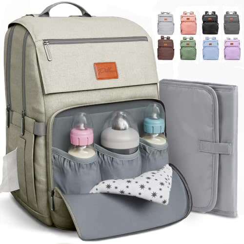 Baby Shower Gifts Diaper Bag Backpack, Baby Diaper Bag, Large Baby Bag for Boys & Girls, Waterproof, 16 Pockets, Insulated Bottle Holders, Durable,Travel-Friendly & Lightweight,Easy Organization,Beige