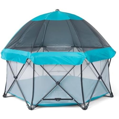 Regalo 62" 8-Panel My Play Deluxe Baby Play Yard with Canopy, Aqua/Black