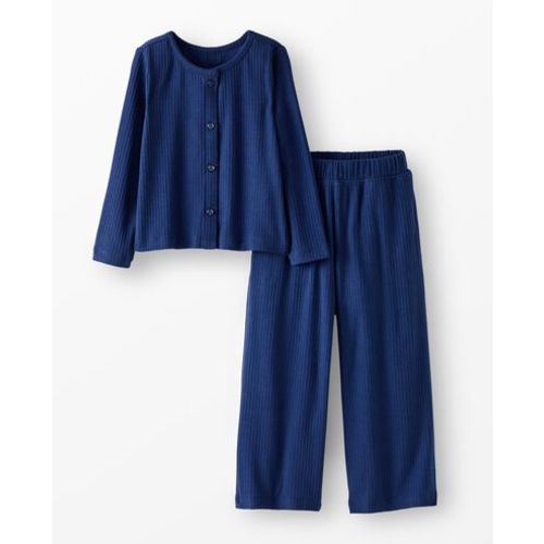 Heart Button Cardigan & Wide Leg Pants Set