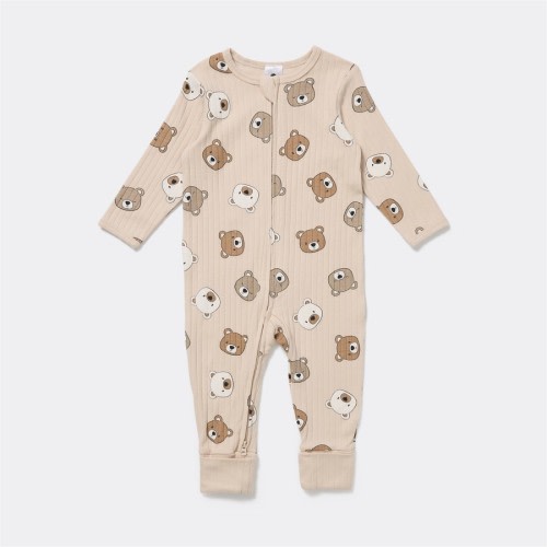 Dymples Baby Chunky Rib Bear Print Coverall - Stone