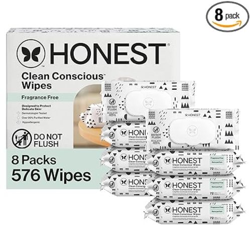 The Honest Company Hypoallergenic Multi-Use Baby Wipes for Sensitive Skin Baby Pattern Play 576 Count