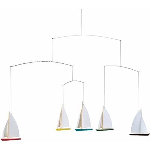 Dinghy Regatta/5 Hanging Mobile - 26 Inches Beech Wood - Handmade in Denmark by Flensted