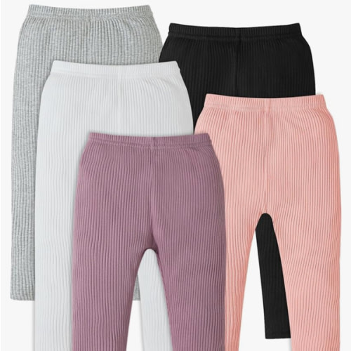 5 Pack Baby Girl Pants: Infant Solid Ribbed Pants Soft Cotton Pull On Leggings for Toddler 0-48 Months