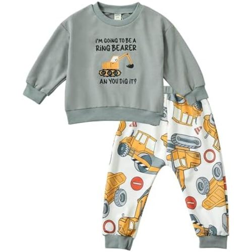 Toddler Baby Excavator Long Sleeve Sweatshirt Top Jogger Pants Set Cute Fall Winter Clothes Set
