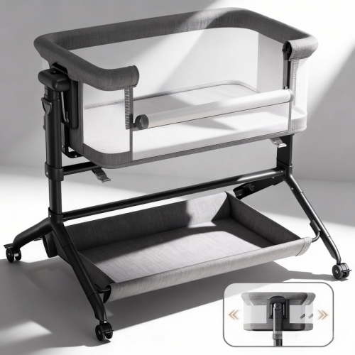 Baby Bassinet, Caveen Roacking Bassinet for Baby, Bedside Sleeper with Breathable Full-Mesh and Mattress, 6 Height Adjustable, Portable Bedside Crib for Infants, Grey