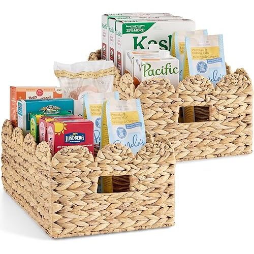 Best Choice Products 16x12 Scalloped Shelf Baskets, Woven Storage Bins, Pantry Organizer for Kitchen, Living Room, Bathroom, Bedroom, & Laundry, 2 Pack - Natural
