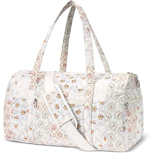 Gym Bag for Women, Cute Duffle Bag, Quilted Duffle Bag for Travel, Floral Duffle Bags, Weekend Bag with Zipper Pocket Dance Bag Organizer