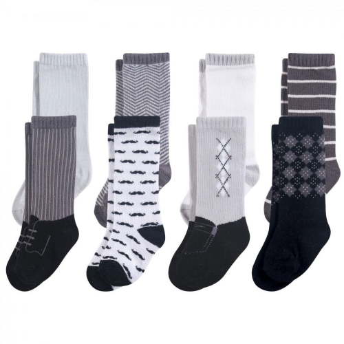 Hudson Baby Infant Boy Cotton Rich Knee-High Socks, Black Gentleman, 0-6 Months