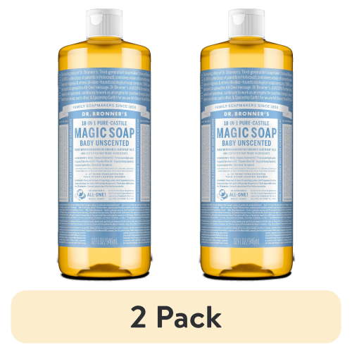 (2 pack) Dr. Bronner's Magic Soap - Castile Liquid Soap - 32 oz - Body Wash, Face Wash - Unscented - Age Group: Baby & All Ages