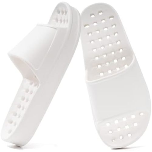 Shower Shoes for Women and Men with Drain Holes Massage Slide Sandals Soft Cushioned Anti-Slip Pool Slides Comfort Thick Soled Waterproof Gym Shower Shoes Quick Drying Bathroom Spa Slippers