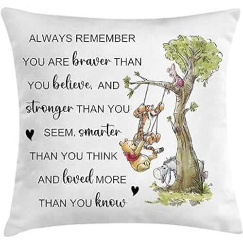 KISJO Winnie The Pooh and Piglet You're Braver Than You Believe - Decorative 18''x18'' Throw Pillow Cover Case Square Couch Pillow Cover Inspirational Gift for Daughter Son Kids Christmas
