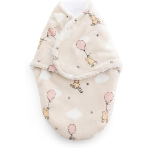 Berkshire Pooh Bear Baby Swaddle Sack - Spaloft Plush Sleep Sack with Classic Pooh Patterns - Snug Fit Swaddle Blanket for Newborns Infants 0-3 mo(Balloon Pooh Medium Cream, 13.5’’x20’’)