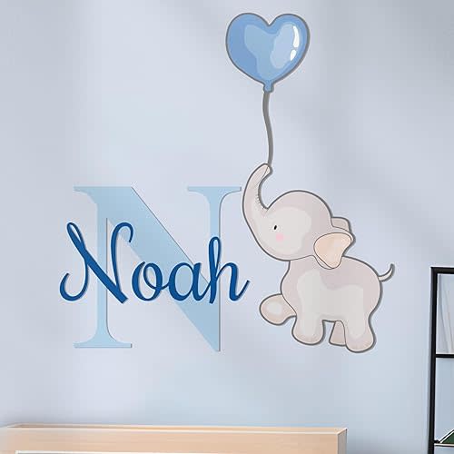Custom Name & Initial Elephant Wall Art | Baby Shower Decorations I Elephant Nursery Decor | Wall Decals