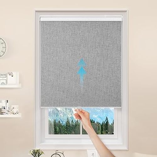 GENIMO 100% Blackout Roller Window Shades, Window Blinds Cordless with Thermal Insulated, UV Protection Fabric, French Door Blinds for Bedroom, Home, Office, Easy to Install, Grey, 31" W X 75" H