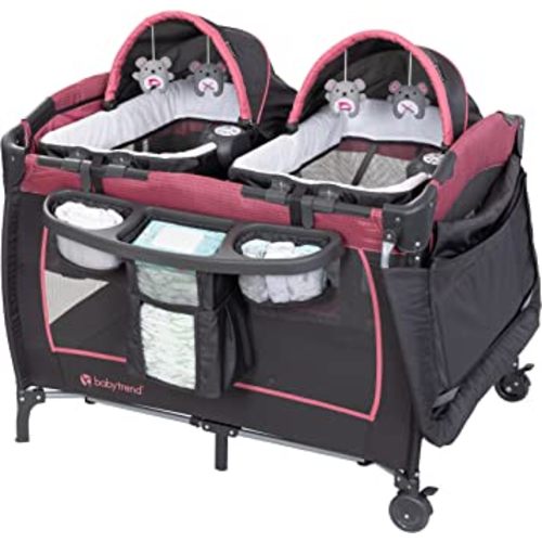 Baby Trend Lil’ Snooze™ Deluxe III Nursery Center® Playard for Twins, Cozy Berry