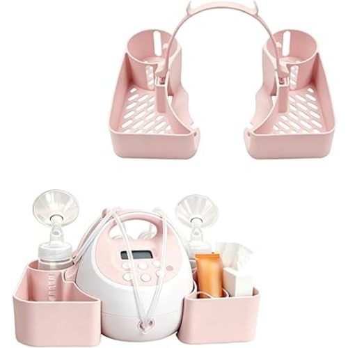 Compatible with Spectra Pump Caddy Organizer | S1 S2 Bottle Holder & Cord Storage – Side Trays for Breast Pump Accessories, Phone, Snacks, Cream (Pink)