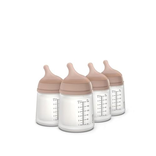 Suavinex Zero Zero Anti Colic Baby Bottle, No 1 Spanish Baby Bottle Brand, Minimizes Bottle Rejection & Nipple Confusion, Perfect for Breastfeeding Babies, 4 Pk 6 oz, Medium Tone, Adaptable Flow