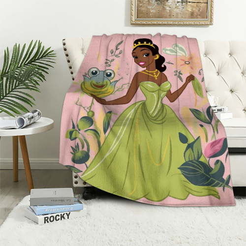 ARISTURING Princess and The Frog Micro Raschel Throw Blanket, Blossoming Tiana
