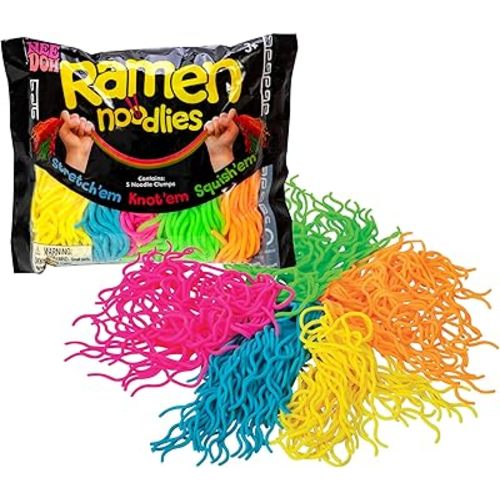 Schylling NeeDoh Ramen Noodlies - Sensory Squeeze Toy - Contains 5 Noodle Clumps - 8.5" Long - Multicolored (Pack of 1)