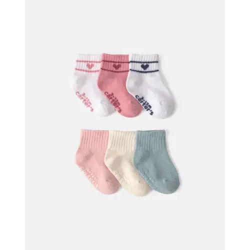 Baby Girl 6-Pack Heart Varsity Stripe Ankle Socks | Carter's