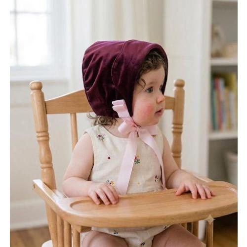 Velvet Baby Bonnet with Scallop – Roberta Handmade Winter Hat (3-36 Months)