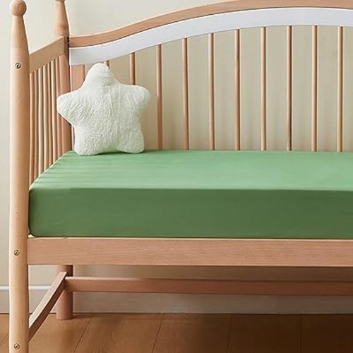 KKJIAF 1 Pcs Sage Green Baby Crib Sheets, Fitted Crib Sheet for Boys Girls - 28x52x8 Inches Viscose Derived from Bamboo, Breathable & Soft