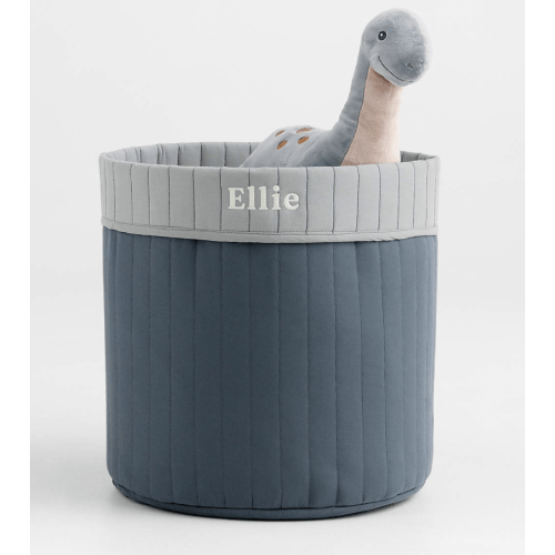 Quilted Quarry Blue Reversible Floor Storage Bin