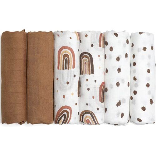 GLLQUEN BABY Receiving Blanket Boy Cotton Muslin Swaddle Blankets Girl Newborn Squares Breathable & Soft Thin Baby Blankets Cloths Double Absorbent Infant Swaddling Wrap - 6 Pack (Rainbow)