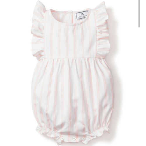 Baby's Twill Ruffled Romper in Pink and White Stripe