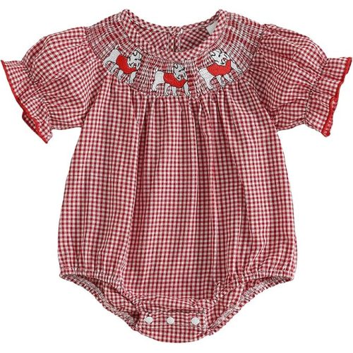 Kuriozud Newborn Baby Girl Football Outfit Smocked Ruffle Romper Short Sleeve Jumpsuit Cute Baby Girl Clothes