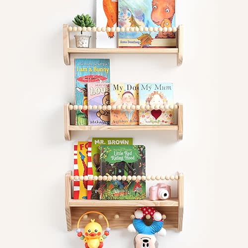 Nursery Floating Shelves for Kids Rooms – 16 Inches Floating Wall Bookshelves, Space - Saving for Kids Room, Bedroom and Study Room,Set of 3