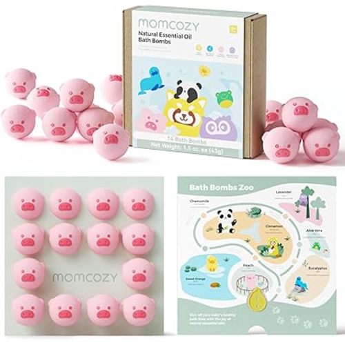 Momcozy Natural&Organic Essential Oil Bath Bombs,14 Pcs Bubble Bath Fizzy Balls with Cute Pig Animal Shapes,Bath Bombs Children's Day Gift Set for Kids Girls Boys Toddler,Ideal Gift for Easter Egg