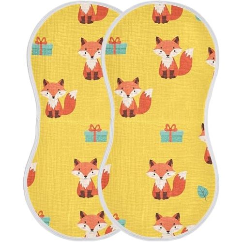 Soft 4-Layer Muslin Burp Cloths for Baby,Absorbent Large Cotton Spit Up Rags,Fox Gift Leaf Yellow Infant Towels for Baby Drool,Newborn Essentials for Boys & Girls