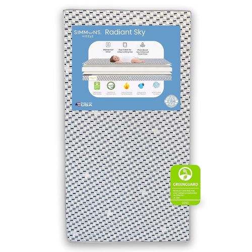 Simmons Kids Radiant Sky Dual Sided Baby Crib Mattress and Toddler Mattress, Waterproof, GREENGUARD Gold and CertiPUR-US Certified, Firm Plant-Based Foam, 5 Year Warranty, Made in USA