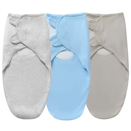 QUENESS Baby Swaddle Blanket for Boys Girls, 3 Pack Infant Sleep Sacks, 0-6 Months Cotton Newborn Sleeping Bag