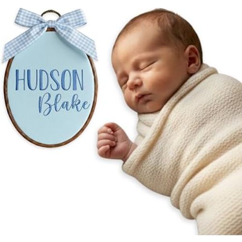 Personalized Baby Name Sign with Bows Babies Hospital Name Sign Welcome Announcement Sign for Newborn Embroidery Hoop Custom Infant Baby Name Baby Shower Birthday Gifts (03)