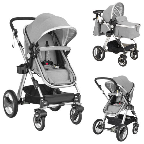Babyjoy Folding Aluminum Infant Baby Stroller Kids Carriage Pushchair W/ Diaper Bag Gray